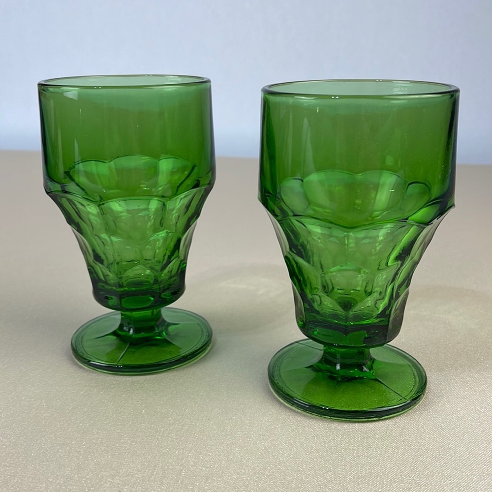 Vintage Green Viking Georgian Pedestal Glasses (set of 2)
